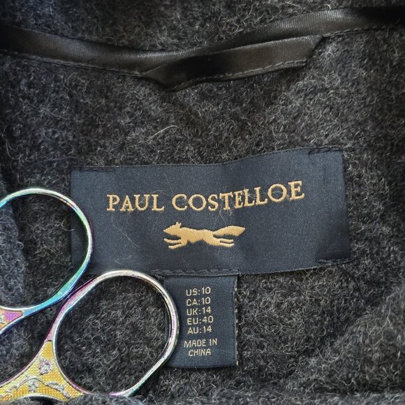 Paul Costelloe Cardigan Womens 10 Grey Assymetric Shawl Collar LS Pockets Wool - Picture 3 of 16